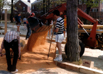 A photo documenting the construction of the Abingdon playground in 1985.