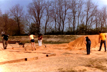 A photo documenting the construction of the Abingdon playground in 1985.