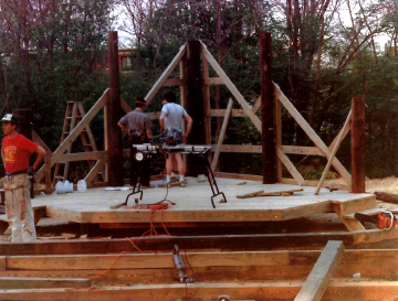 A photo documenting the construction of the Abingdon playground in 1985.