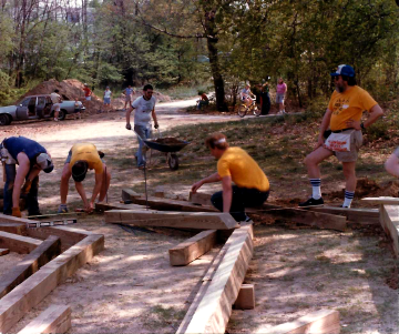 A photo documenting the construction of the Abingdon playground in 1985.