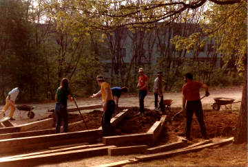 A photo documenting the construction of the Abingdon playground in 1985.