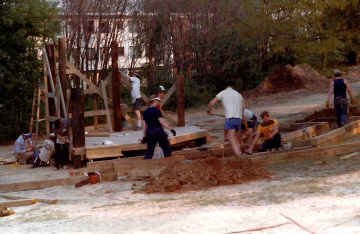 A photo documenting the construction of the Abingdon playground in 1985.