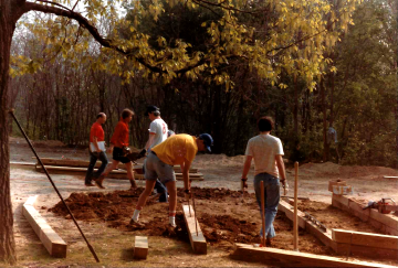 A photo documenting the construction of the Abingdon playground in 1985.