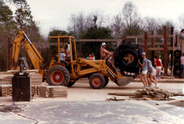 A photo documenting the construction of the Abingdon playground in 1985.