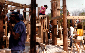 A photo documenting the construction of the Abingdon playground in 1985.