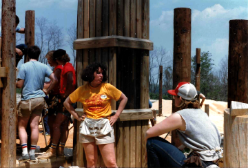 A photo documenting the construction of the Abingdon playground in 1985.