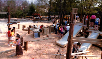 A photo documenting the construction of the Abingdon playground in 1985.