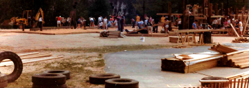 A photo documenting the construction of the Abingdon playground in 1985.