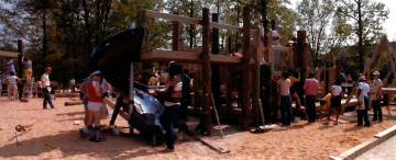 A photo documenting the construction of the Abingdon playground in 1985.