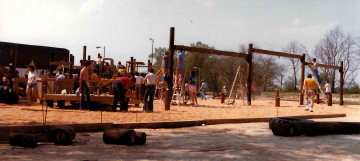 A photo documenting the construction of the Abingdon playground in 1985.