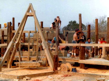 A photo documenting the construction of the Abingdon playground in 1985.