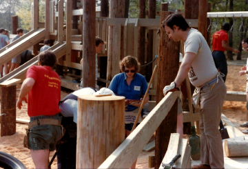 A photo documenting the construction of the Abingdon playground in 1985.