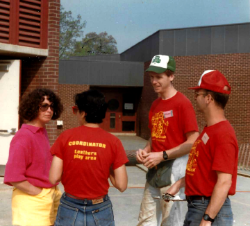 A photo documenting the construction of the Abingdon playground in 1985.