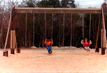 A photo documenting the construction of the Abingdon playground in 1985.