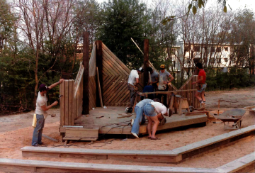 A photo documenting the construction of the Abingdon playground in 1985.