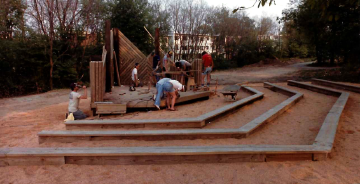 A photo documenting the construction of the Abingdon playground in 1985.