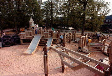 A photo documenting the construction of the Abingdon playground in 1985.