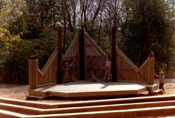 A photo documenting the construction of the Abingdon playground in 1985.