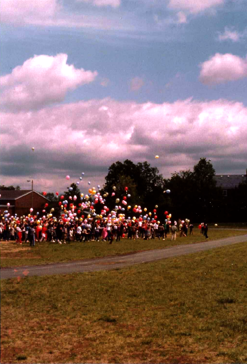 A photo documenting the construction of the Abingdon playground in 1985.