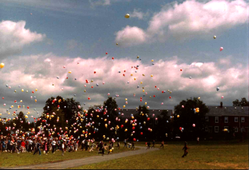 A photo documenting the construction of the Abingdon playground in 1985.