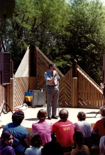 A photo documenting the construction of the Abingdon playground in 1985.