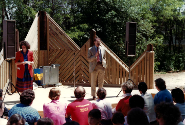 A photo documenting the construction of the Abingdon playground in 1985.