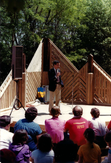 A photo documenting the construction of the Abingdon playground in 1985.