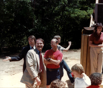 A photo documenting the construction of the Abingdon playground in 1985.