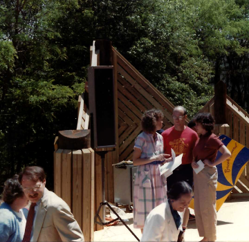 A photo documenting the construction of the Abingdon playground in 1985.