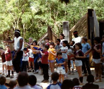 A photo documenting the construction of the Abingdon playground in 1985.