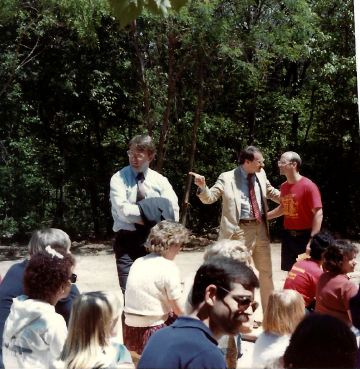 A photo documenting the construction of the Abingdon playground in 1985.