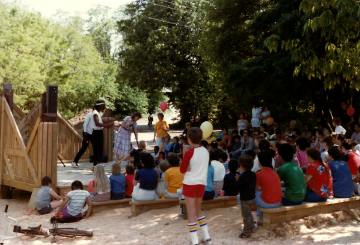 A photo documenting the construction of the Abingdon playground in 1985.