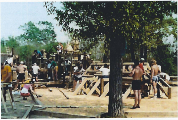 A photo documenting the construction of the Abingdon playground in 1985.